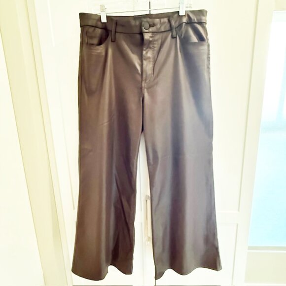 KUT from the Kloth Meg Coated High Waist Wide Leg Cropped Jeans, Chocolate, 12 - Picture 6 of 10